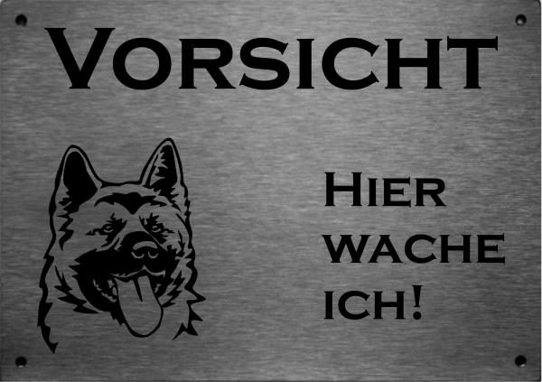 Edelstahl Hundechild American Akita VORSICHT Freilaufender Hund! Betreten auf eigene Gefahr!